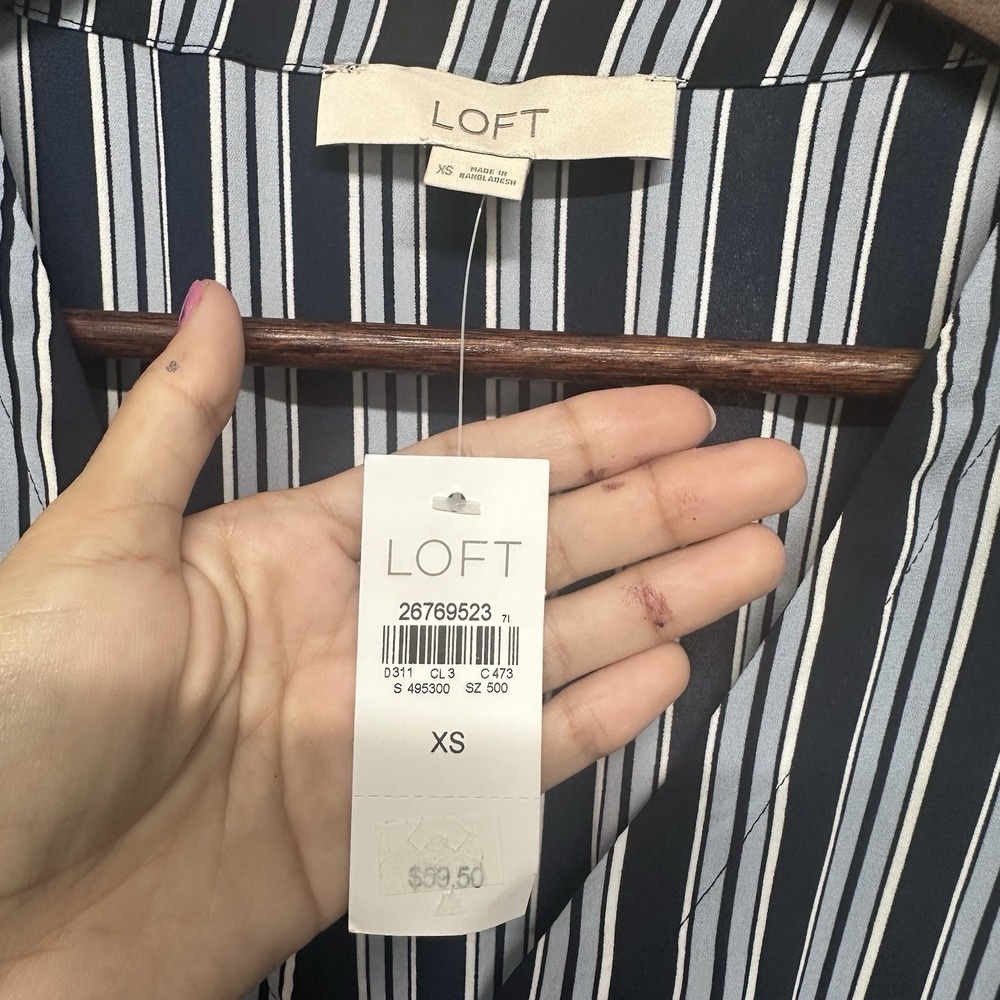 Ann Taylor LOFT Women Size XS Blue Striped Long Sleeve Peplum Tie Wrap Tunic NEW - Picture 8 of 10